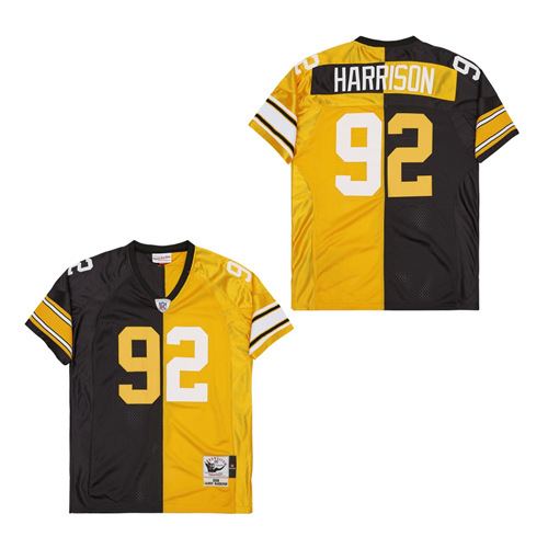 Men's Pittsburgh Steelers #92 James Harrison Black Yellow Split 2008 Throwback Jersey