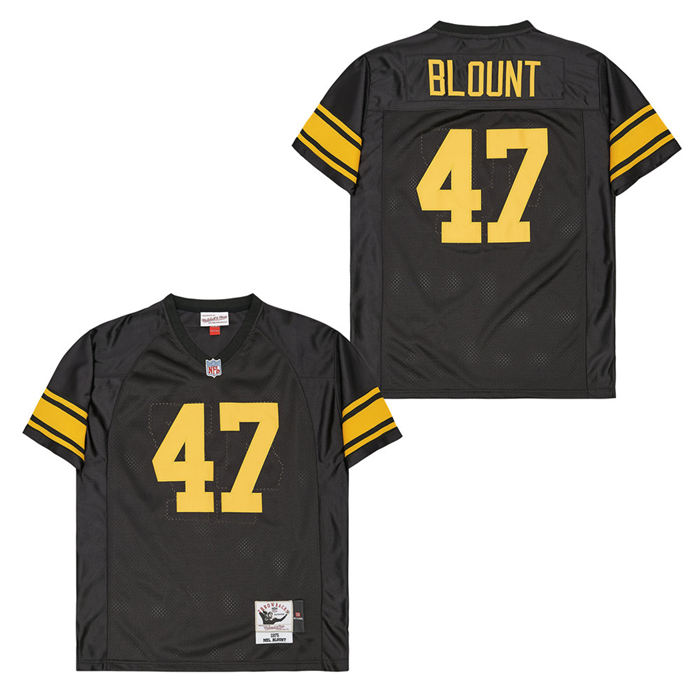 Men's Pittsburgh Steelers #47 Mel Blount Black Yellow 1975 Throwback Jersey