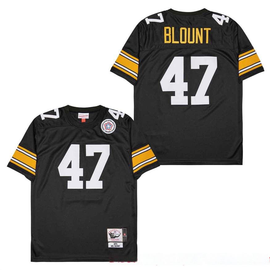 Men's Pittsburgh Steelers #47 Mel Blount Black 1975 Throwback Jersey