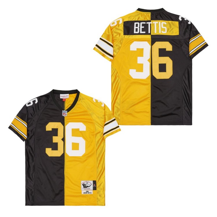 Men's Pittsburgh Steelers #36 Jerome Bettis Black Yellow Split 1996 Throwback Jersey