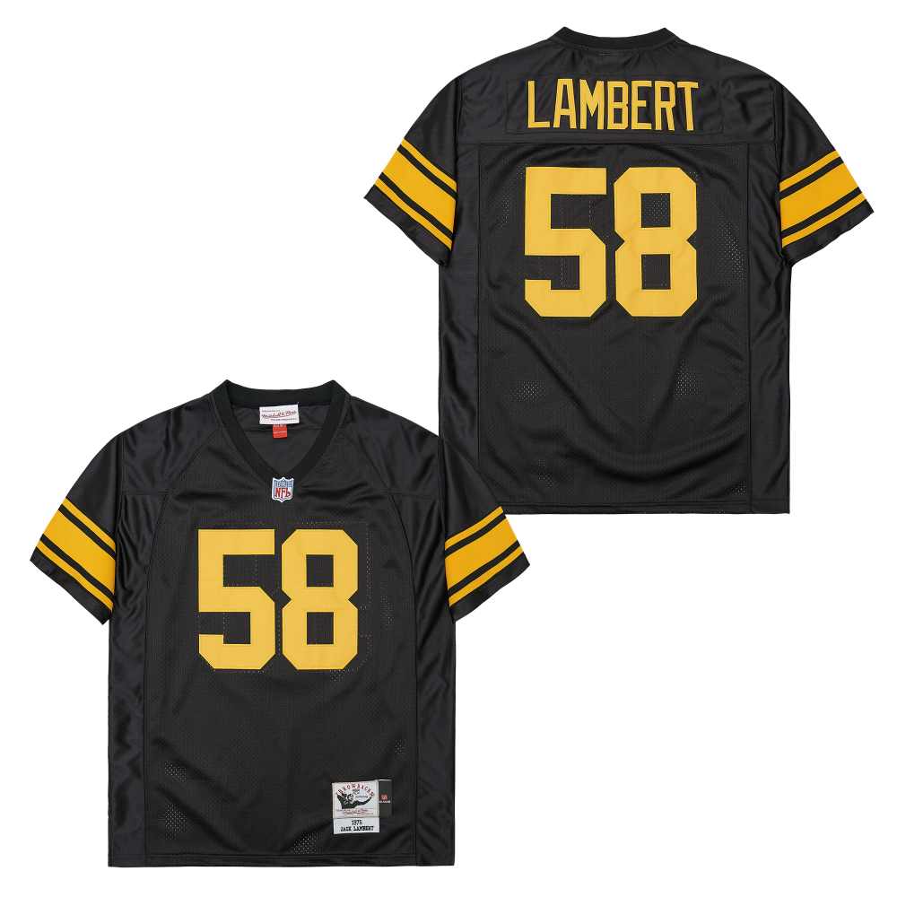 Men's Pittsburgh Steelers #58 Jack Lambert Black Yellow 1975 Throwback Jersey