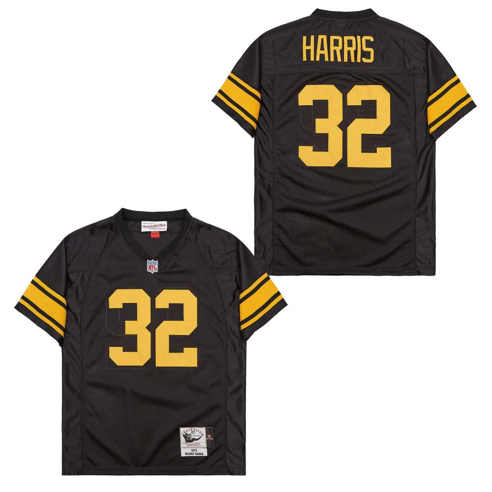 Men's Pittsburgh Steelers #32 Franco Harris Black Yellow 1975 Throwback Jersey