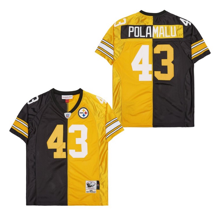 Men's Pittsburgh Steelers #43 Troy Polamalu Black Yellow Split 2008 Throwback Jersey