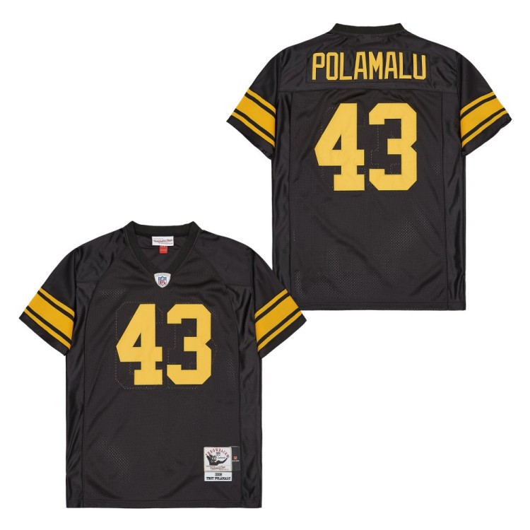 Men's Pittsburgh Steelers #43 Troy Polamalu Black Yellow Throwback Jersey