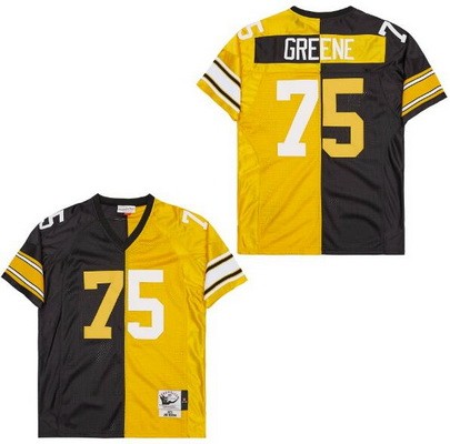 Men's Pittsburgh Steelers #75 Joe Greene Black Yellow Split 1975 Throwback Jersey