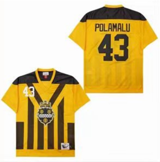 Men's Pittsburgh Steelers #43 Troy Polamalu Yellow 1933 Throwback Jersey