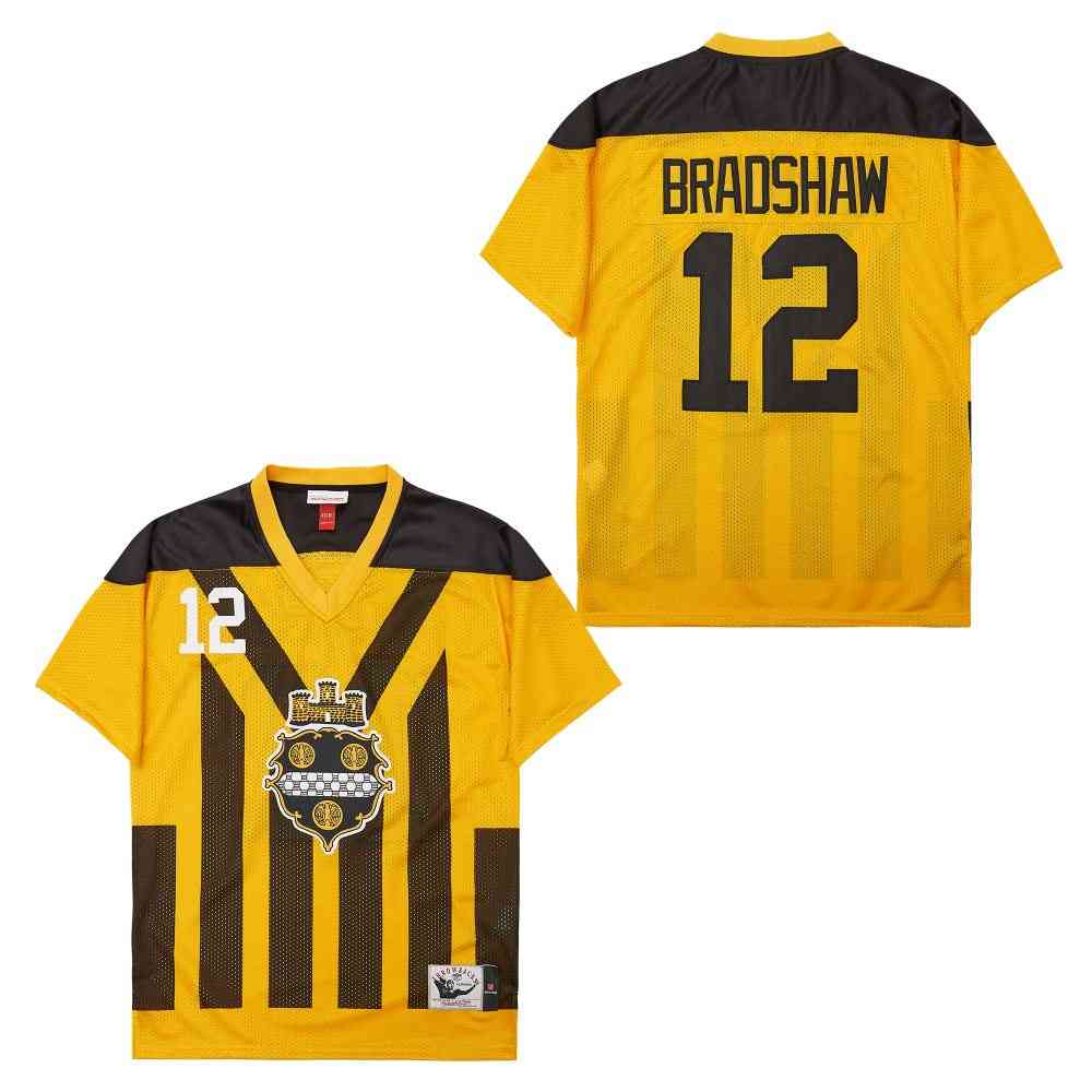 Men's Pittsburgh Steelers #12 Terry Bradshaw Yellow 1933 Throwback Jersey