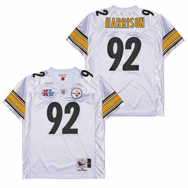 Men's Pittsburgh Steelers #92 James Harrison White 2005 Super Bowl XL Throwback Jersey