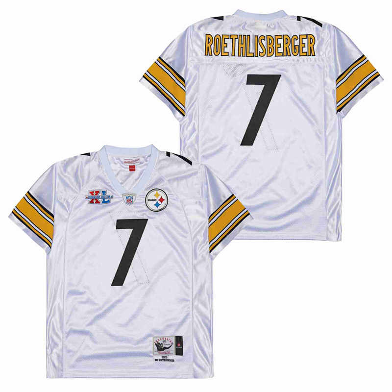 Men's Pittsburgh Steelers #7 Ben Roethlisberger White 2005 Super Bowl XL Throwback Jersey