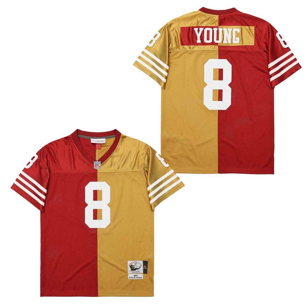 Men's San Francisco 49ers #8 Steve Young Red Gold Split 1994 Throwback Jersey