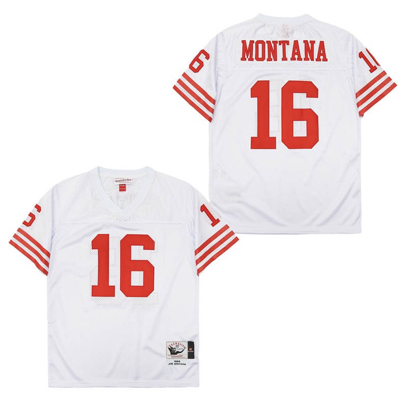 Men's San Francisco 49ers #16 Joe Montana White 1989 Throwback Jersey