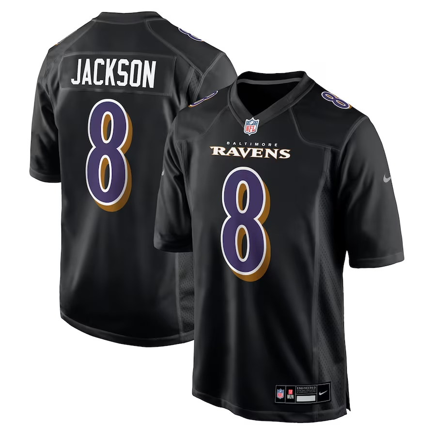 Men's Baltimore Ravens #8 Lamar Jackson Black Nike Fashion Game Football Stitched Jersey