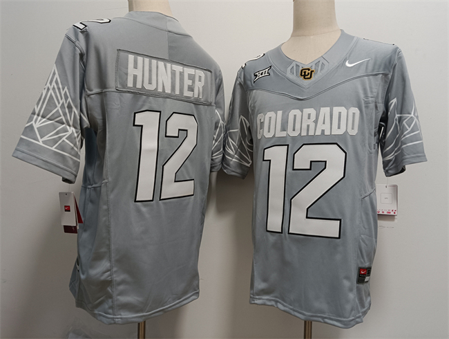 Men's Colorado Buffaloes #12 Travis Hunter Grey With XII Patch 2024 F.U.S.E Stitched Football Jersey