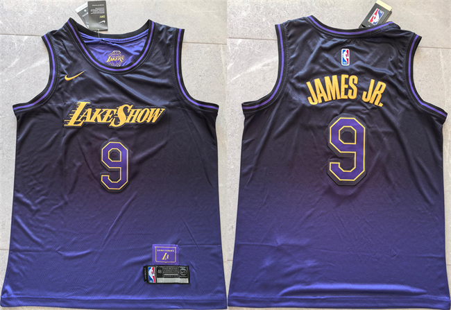 Men's Los Angeles Lakers #9 Bronny James Purple 2024 City Edition Stitched Basketball Jersey