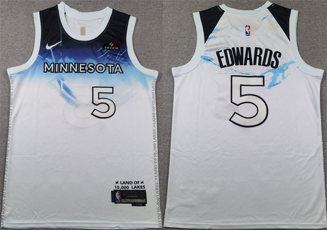 Men's Minnesota Timberwolves #5 Anthony Edwards White 2024 City Edition Stitched Jersey