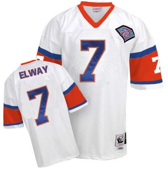 Men's Denver Broncos ACTIVE PLAYER Custom White Mitchell And Ness Throwback 75th Patch Stitched Jersey