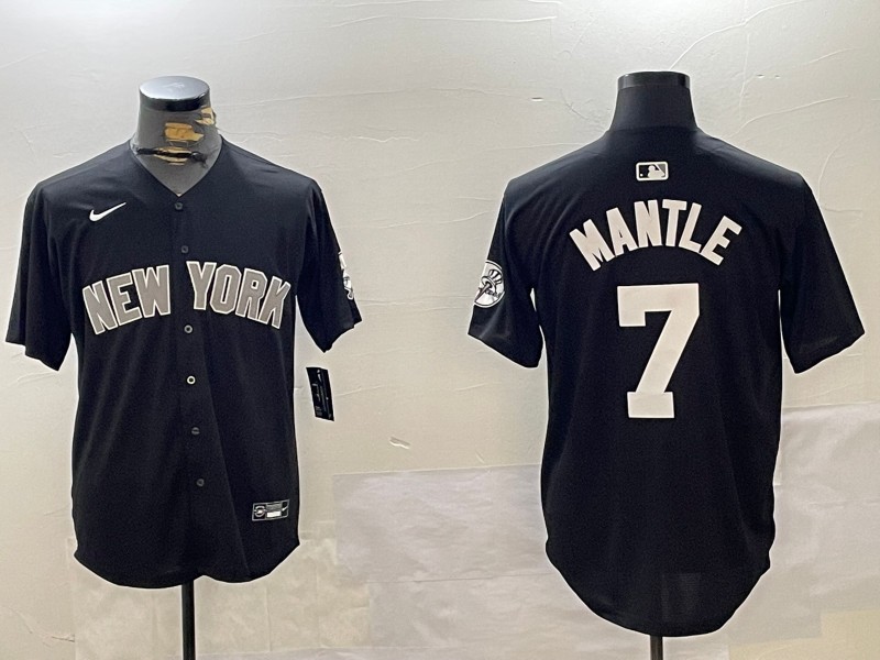 Men's New York Yankees #7 Mickey Mantle Black With Patch Limited Stitched Baseball Jersey