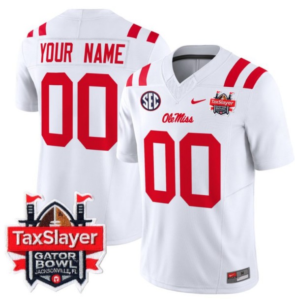 Custom Nike Ole Miss Rebels Jersey 2024 Gator Bowl Patch FUSE Vapor Limited Stitched NCAA Football V2 White