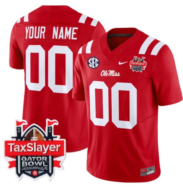 Custom Nike Ole Miss Rebels Jersey 2024 Gator Bowl Patch FUSE Vapor Limited Stitched NCAA Football V2 Red