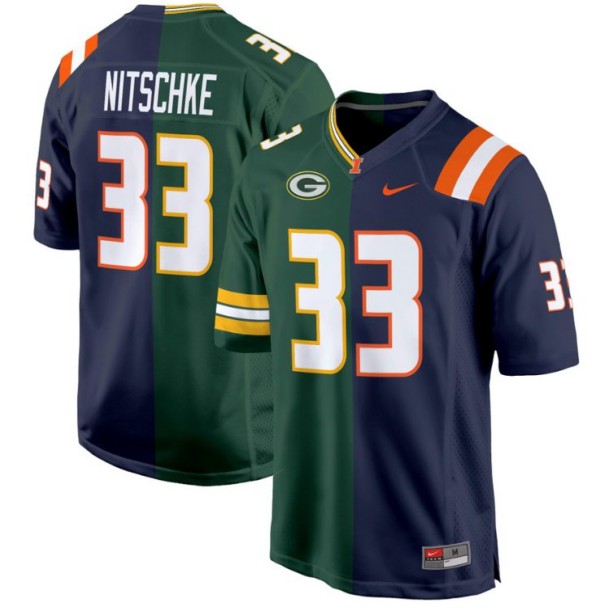 Men's Nike Ray Nitschke Jersey Green Bay Packers #33 Illinois Fighting Illini Split Football Game All Stitched