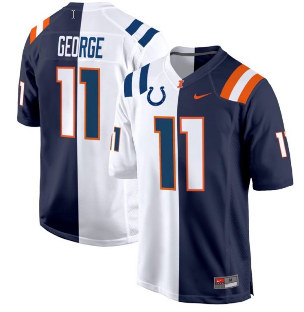 Men's Nike Jeff George Jersey Indianapolis Colts #11 Illinois Fighting Illini Split Football Game All Stitched