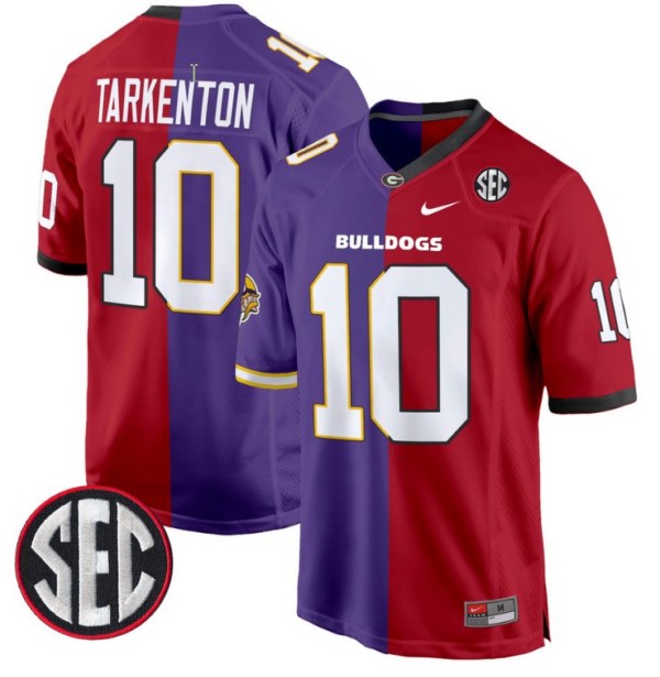 Men's Nike Fran Tarkenton Jersey Minnesota Vikings #10 Georgia Bulldogs Split Football Game All Stitched