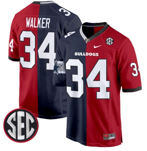 Men's Nike Herschel Walker Jersey Dallas Cowboys #34 Georgia Bulldogs Split Football Game All Stitched