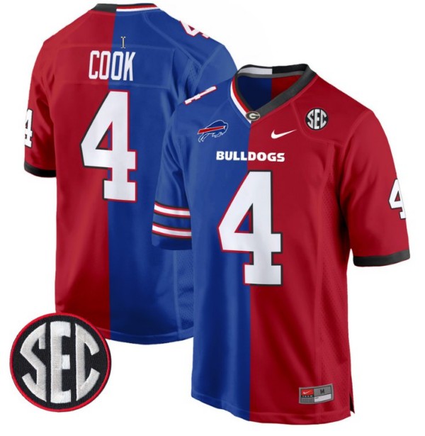 Men's Nike James Cook Jersey Buffalo Bills #4 Georgia Bulldogs Split Football Game All Stitched