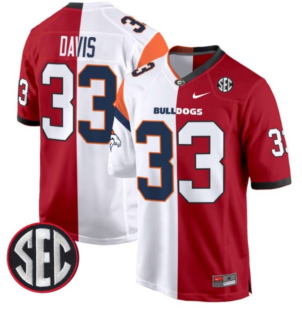 Men's Nike Terrell Davis Jersey Denver Broncos #33 Georgia Bulldogs Split Football Game All Stitched