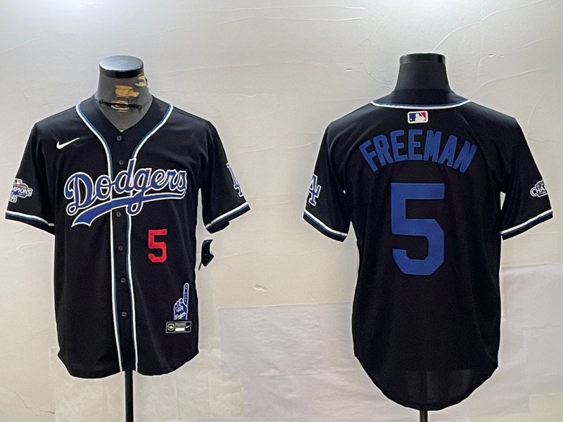 Men's Los Angeles Dodgers #5 Freddie Freeman Black 2024 World Series Champions Limited Stitched Baseball Jerseys