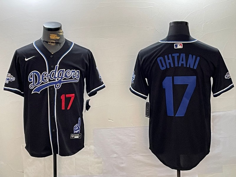 Men's Los Angeles Dodgers #17 Shohei Ohtani Black 2024 World Series Champions Limited Stitched Baseball Jerseys