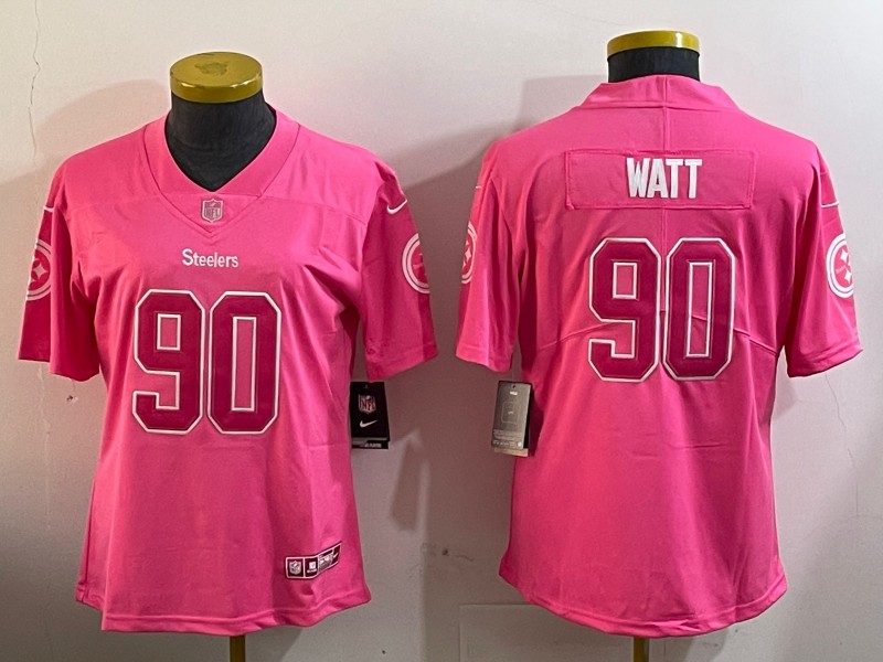 Youth Pittsburgh Steelers #90 TJ Watt Pink Vapor Untouchaable Limited Stitched Jersey