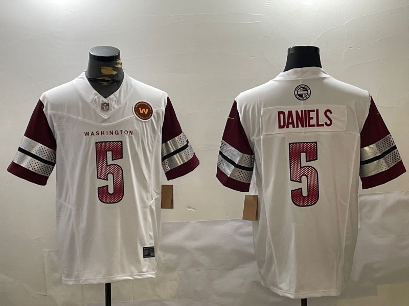 Men's Washington Commanders #5 Jayden Daniels White 2024 Draft F.U.S.E Vapor Limited Football Stitched Jerseys