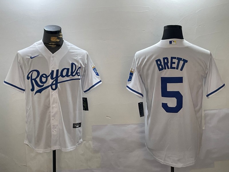 Men's Kansas City Royals #5 George Brett White Nike Limited Stitched Baseball MLB Jersey