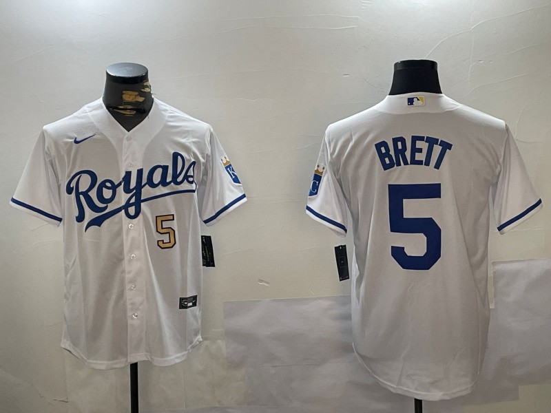 Men's Kansas City Royals #5 George Brett White Nike Limited Stitched Baseball Jersey