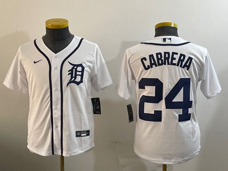 Youth Detroit Tigers #24 Miguel Cabrera White Cool Base Limited Stitched Nike MLB Jersey