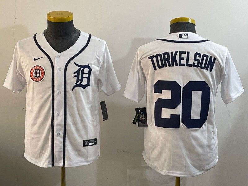 Youth Detroit Tigers #20 Spencer Torkelson White Cool Base Limited Stitched Nike MLB Jerseys