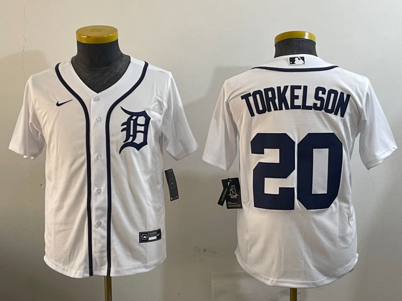 Youth Detroit Tigers #20 Spencer Torkelson White Cool Base Limited Stitched Nike MLB Jersey