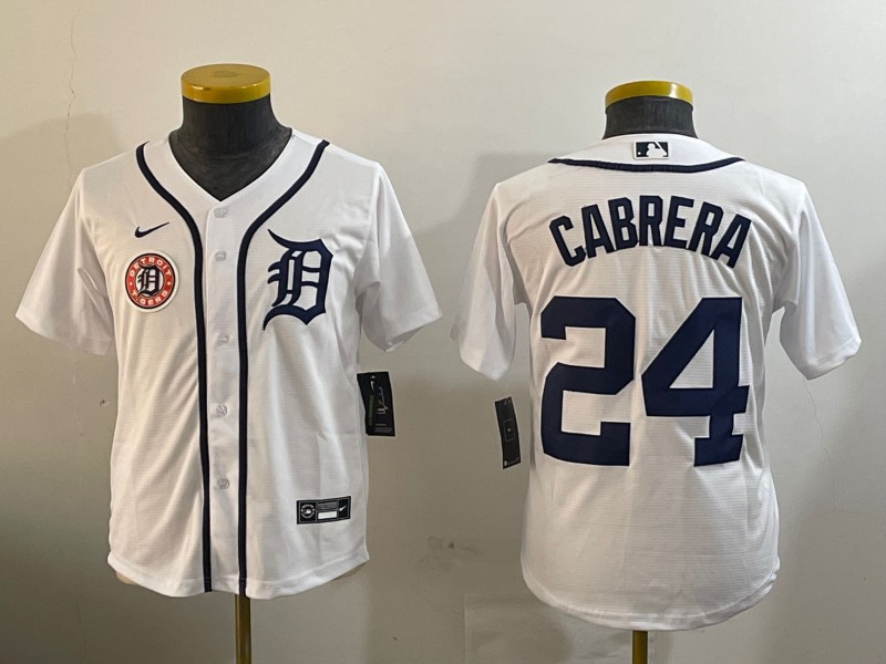 Youth Detroit Tigers #24 Miguel Cabrera White Cool Base Limited Stitched Nike MLB Jerseys