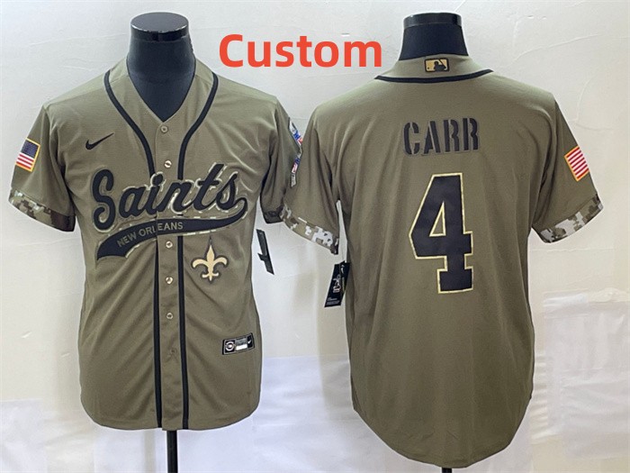 Customized Men's Nike New Orleans Saints Olive Salute To Service Baseball Jersey