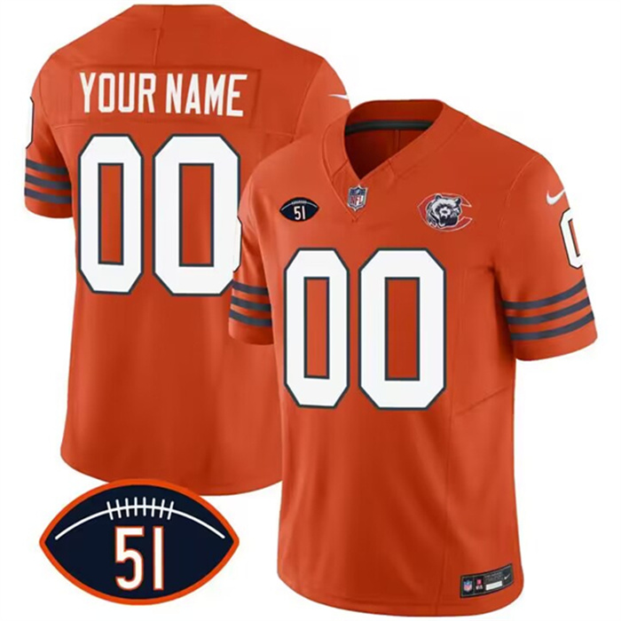 Men's Nike Chicago Bears Customized 2023 F.U.S.E. Orange Dick Butkus Patch Throwback Limited Stitched Football Jersey