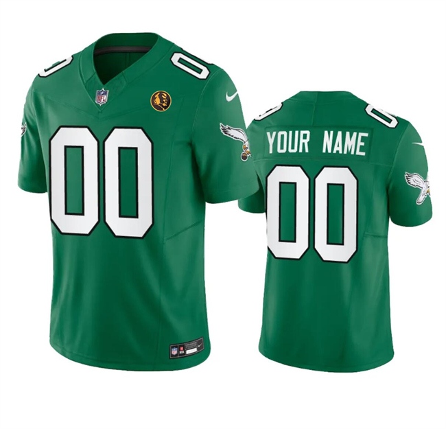 Men's Philadelphia Eagles Customized Green 2023 F.U.S.E. Throwback With John Madden Patch Vapor Limited Stitched Football Jersey