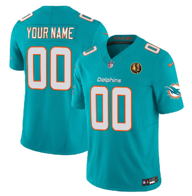 Men's Miami Dolphins Customized Aqua Green 2023 F.U.S.E. With John Madden Patch Vapor Limited Stitched Football Jersey