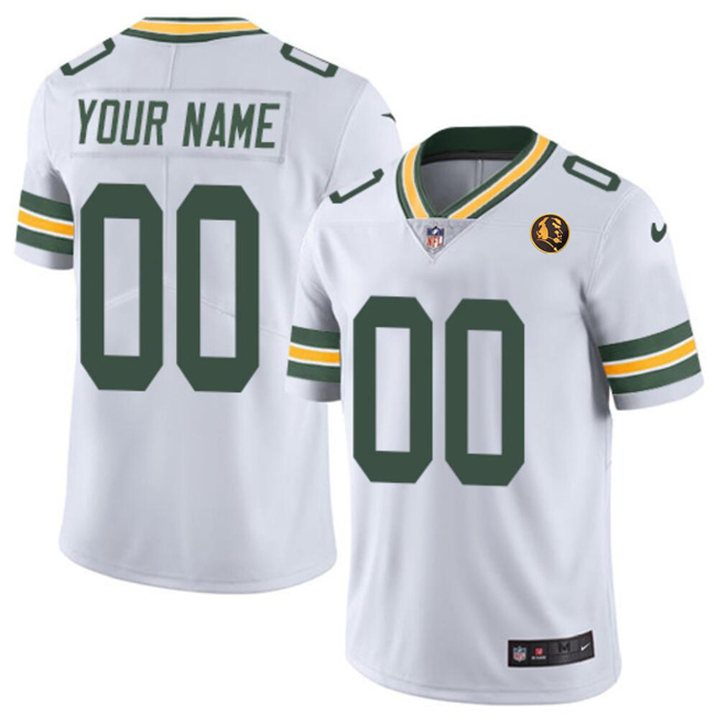 Men's Green Bay Packers Customized White With John Madden Patch Vapor Limited Stitched Football Jersey