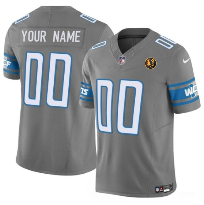 Men's Detroit Lions Customized Gray 2023 F.U.S.E. With John Madden Patch Vapor Limited Stitched Football Jersey