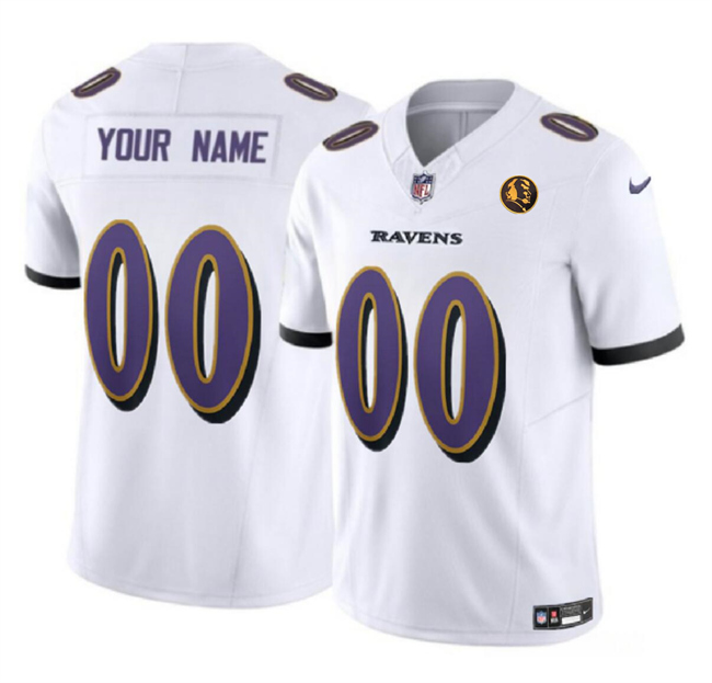 Men's Baltimore Ravens Customized White 2023 F.U.S.E. With John Madden Patch Vapor Limited Football Jersey