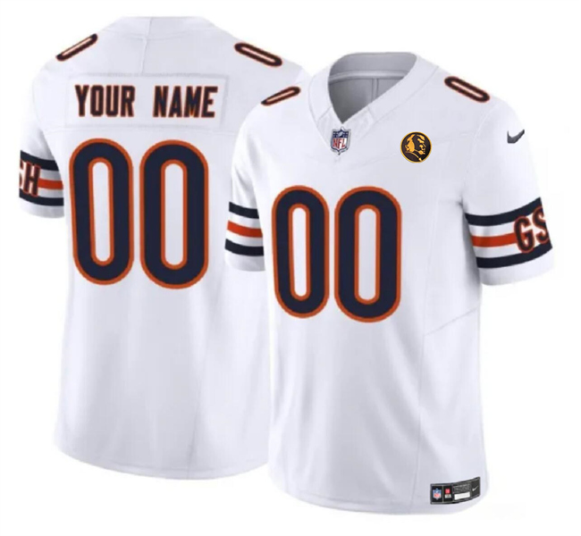 Men's Chicago Bears Customized White 2023 F.U.S.E. With John Madden Patch Vapor Limited Stitched Football Jersey