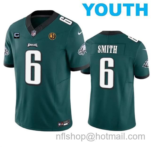 Youth Philadelphia Eagles #6 DeVonta Smith Green 2023 F.U.S.E. With 1-Star C Patch And John Madden Patch Vapor Limited Stitched Football Jersey