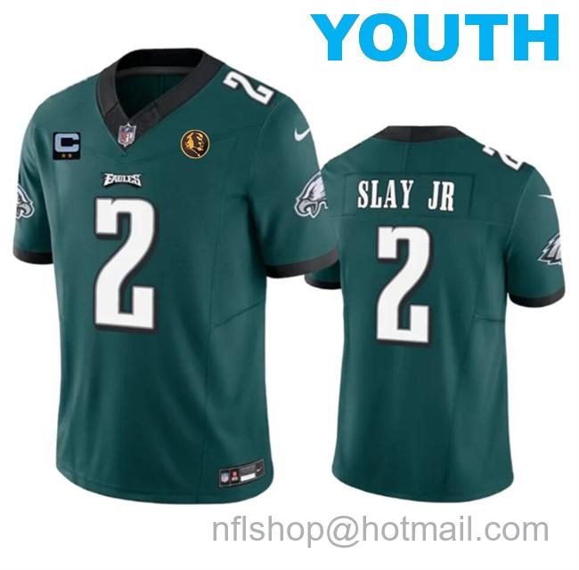 Youth Philadelphia Eagles #2 Darius Slay JR Green 2023 F.U.S.E. With 2-Star C Patch And John Madden Patch Vapor Limited Stitched Football Jersey