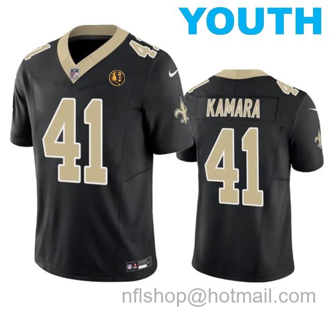 Youth New Orleans Saints #41 Alvin Kamara Black 2023 F.U.S.E. With John Madden Patch Vapor Limited Stitched Football Jersey